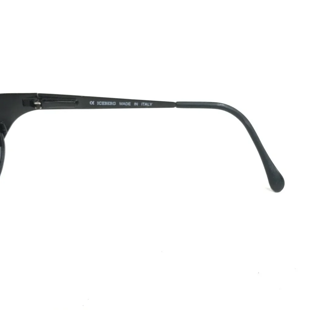 Vintage Iceberg Sunglasses IG 521 COL.125 Black Round Wrap Frames w Blue Lenses